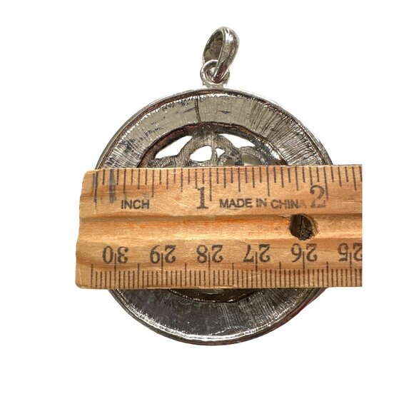 Vintage Ornate Filigree Medallion Pendant Scroll Monogram Design Silver Tone - Picture 5 of 5